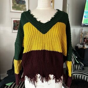 NWT Main Strip Frayed Sweater Size M